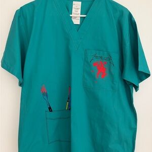Metallica Teal Graphic V-Neck Scrub top